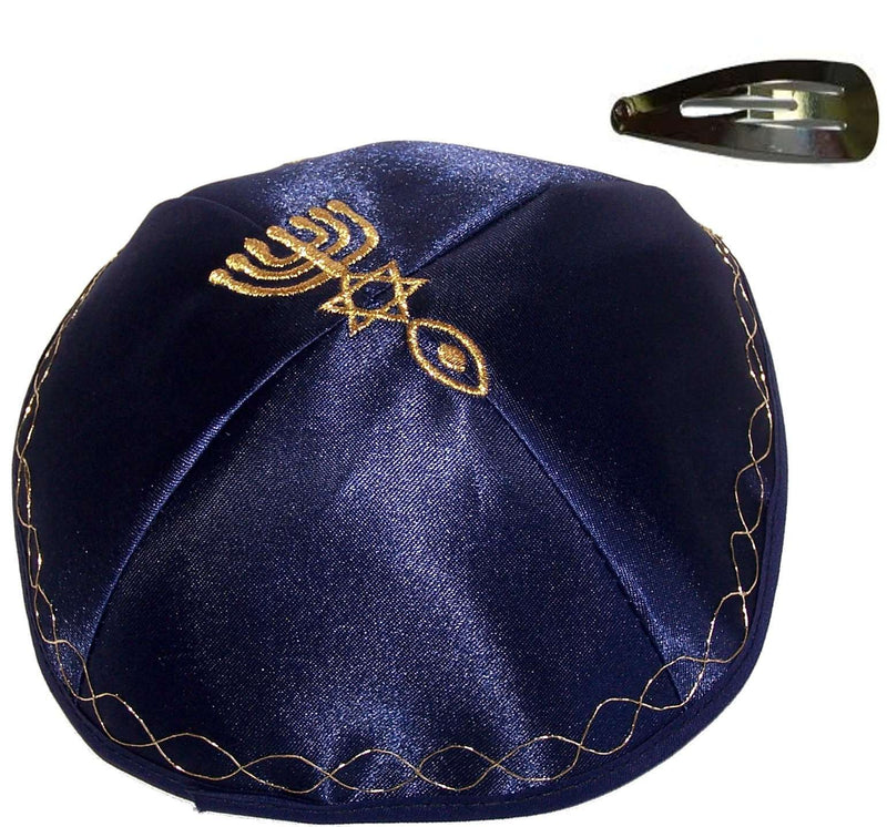 Holy Land Market Satin Kippah with Messianic Sign Embroidered