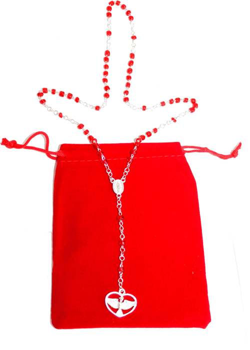 Rosario de la Corona de las Siete Alegrías de María con medallas del Espíritu Santo y cuentas de vidrio (cuentas de 3 mm - Rosario de 14 Pulgadas de Largo)