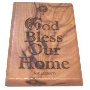 Imán Dios bendiga nuestro hogar - Madera de olivo (6x4 cm o 2.4x1.6")
