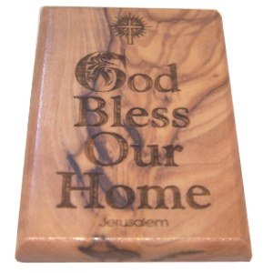 God Bless Our Home Magnet - Olive wood (6x4 cm or 2.4x1.6")