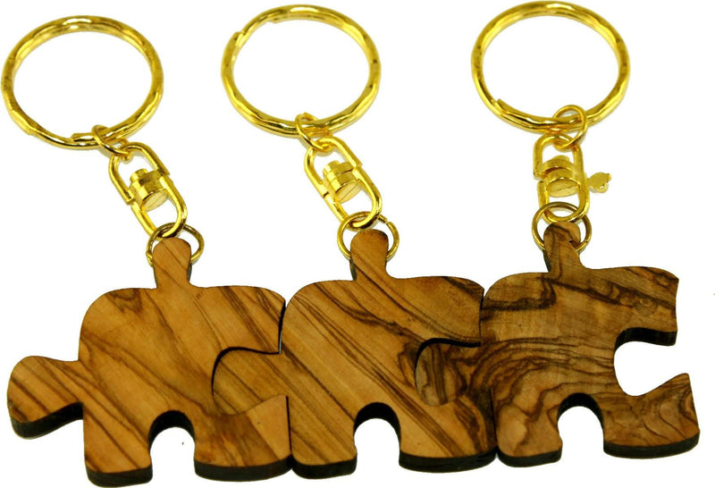 Cadena o anillo de llaves de madera de olivo con rompecabezas de autismo del Mercado de Tierra Santa - Símbolo de Familia, Amigos o Amantes para Siempre