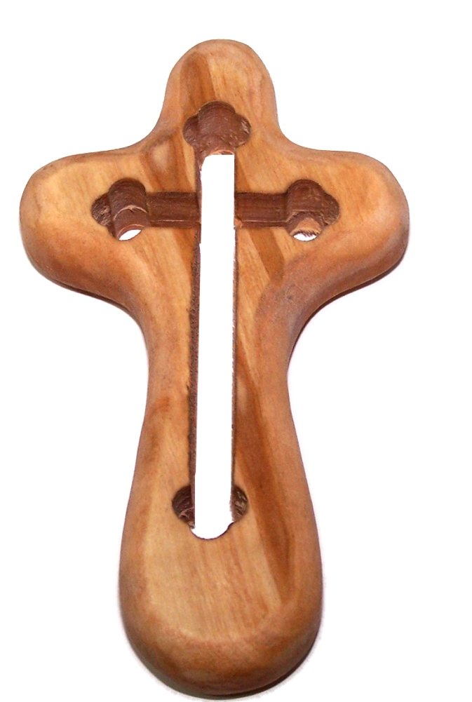 Holy Land Market Hand Cross Carved with Byzantine - Orthodox Cross Shape All The Way Through Package. Comes with Gift Box,Velvet Bag & Lord's Prayer Card - 4" Cross