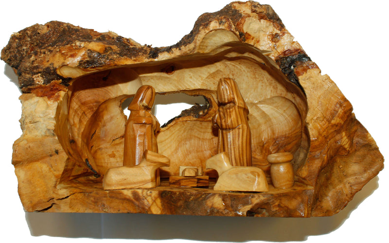 Holy Land Market Unique Olive Wood Nativity Set with Carved in by Hand Rustic Stable - no Two Alike