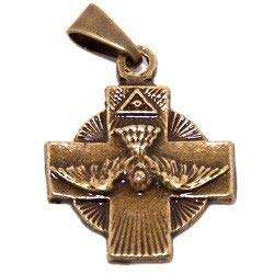 Paloma con cruz - medalla del Espíritu Santo - Bronce (1.7cm o 0.67" cuadrado)