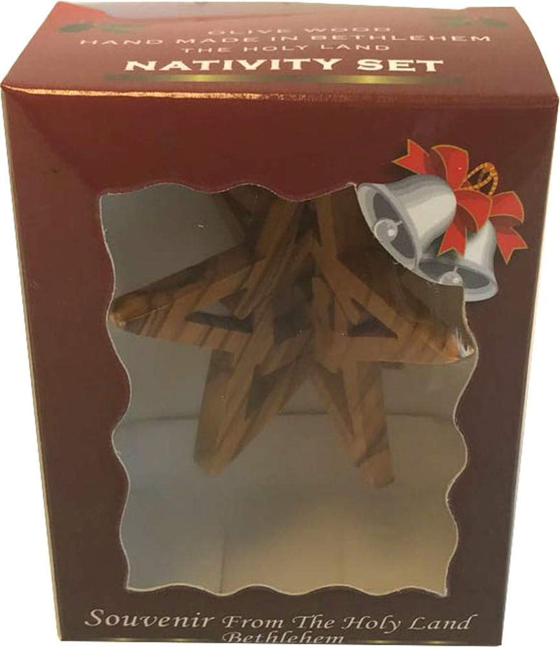 Holy Land Market Olive Wood Star Nativity Ornament with Gift Box