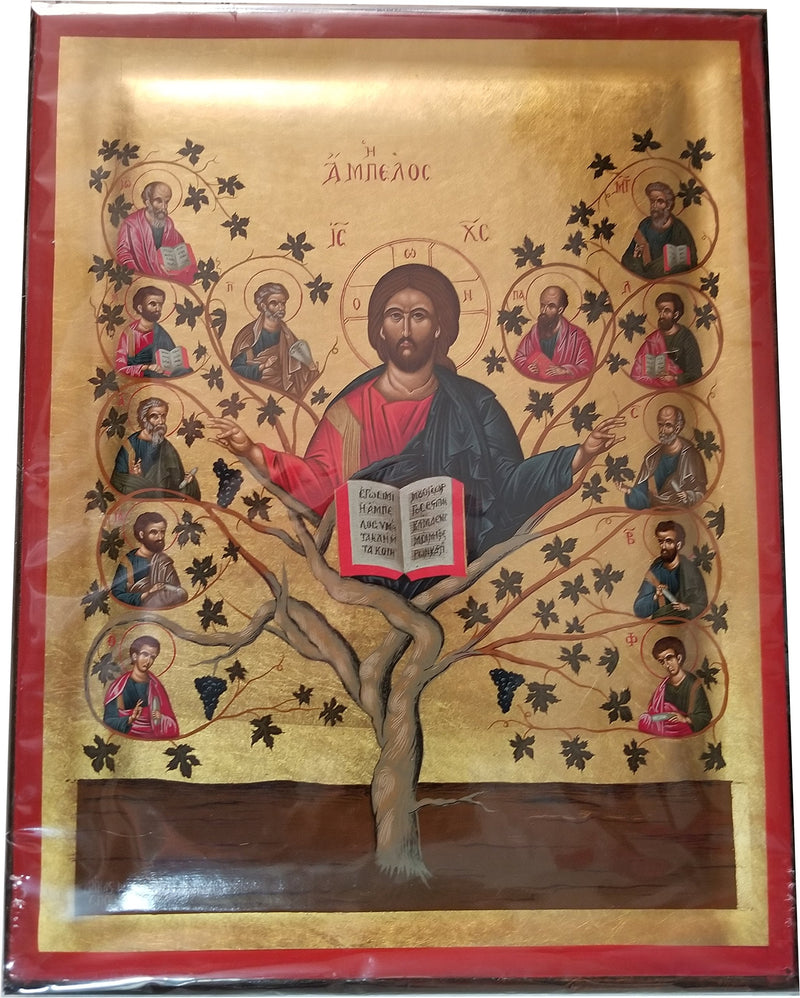 Holy Land Market The Vine or Tree of Life Icon with Sheets of Gold (Lithography) - Style II - Large (13.5inches)