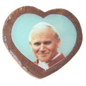 John Paul II wooden medal - enamel heart (18x16mm -0.7x0.6")