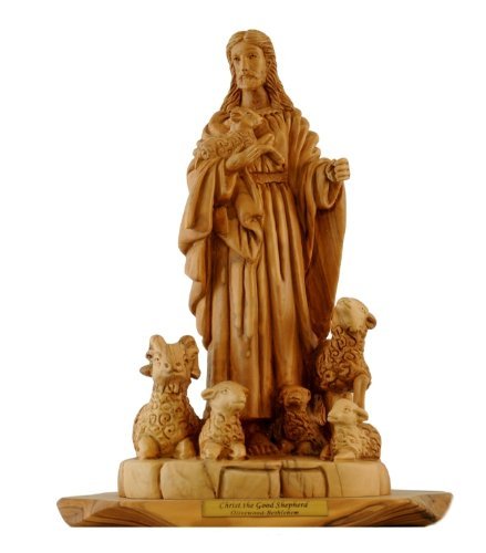 Christ The Good Shepherd Olive Wood Statue - Museum Quality (28x22cm or 11.2 inches high)