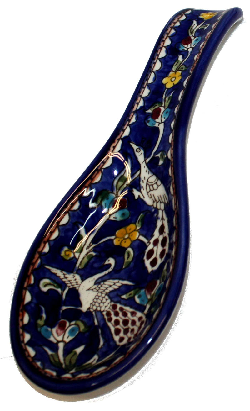 Armenian hand painted cooking Spoon Rest/Ladle Holder - Large with deep Round Cup part - Asfour Outlet Trademark
