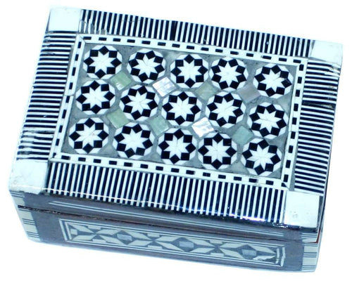 Caja decorativa - madera incrustada con decoraciones de madreperla - rectangular - del Mercado de Tierra Santa