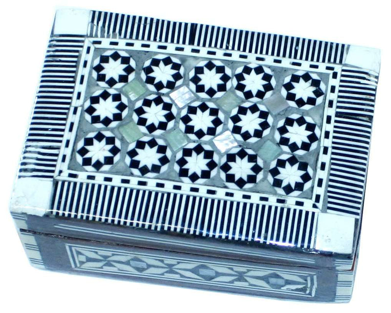Caja decorativa - madera incrustada con decoraciones de madreperla - rectangular - del Mercado de Tierra Santa