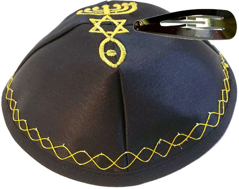 Holy Land Market Satin Kippah with Messianic Sign Embroidered