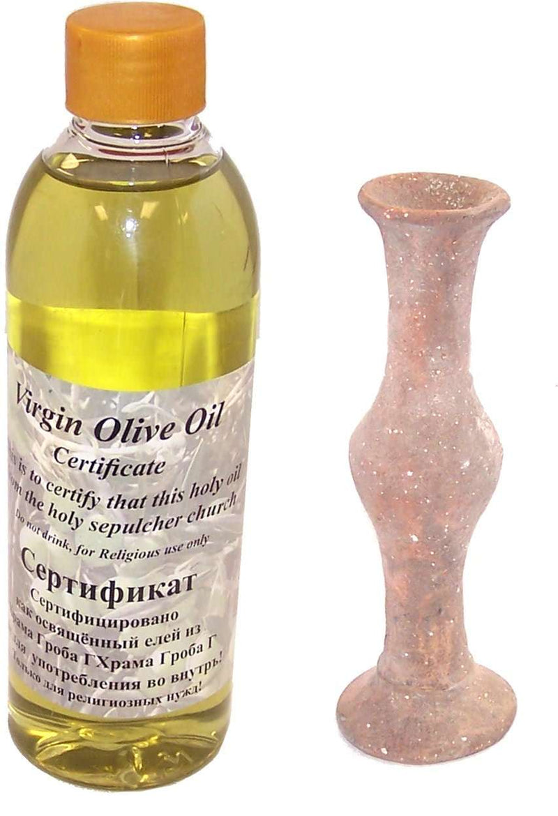 Jarra de Arcilla de la época Bíblica con aceite de unción aromático de Tierra Santa - 250 ml (8.5 fl. oz.)