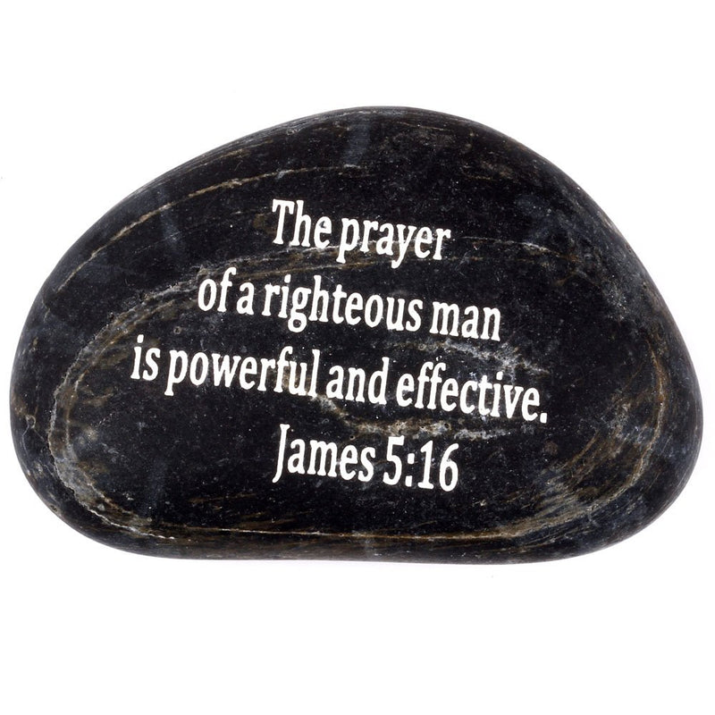 Holy Land Market Engraved Inspirational Scripture Biblical Black Stones Collection - Stone XII : James 5:16 :" The Prayer of a Righteous Man is Powerful and Effective.