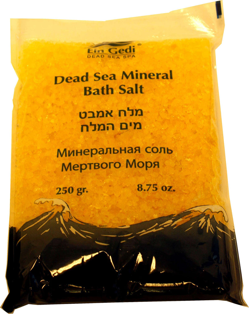 Ein Gedi Dead Sea mineral bath salt in yellow, 250 gram pack