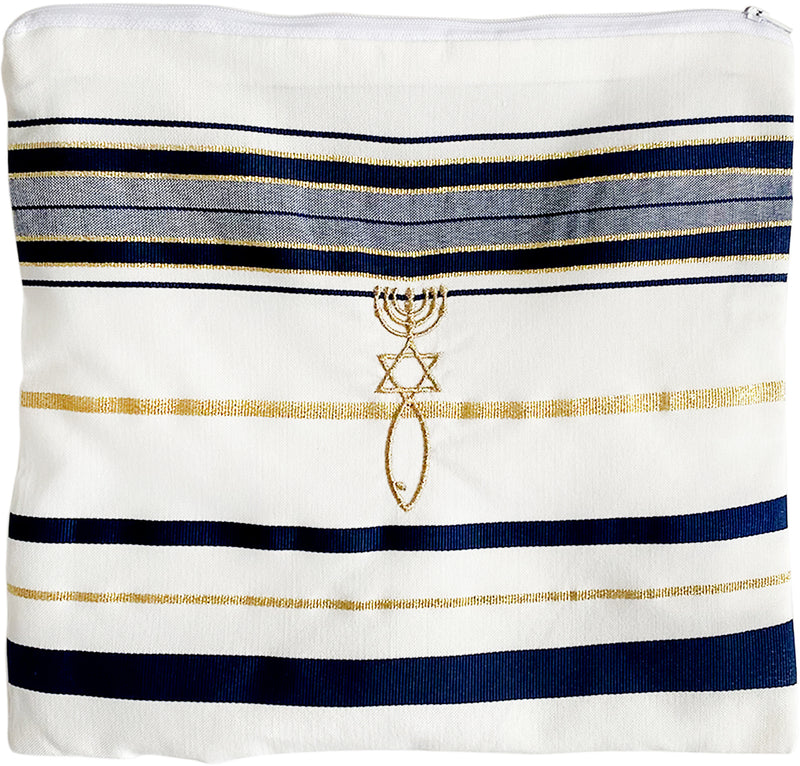 HolyLandMarket Mens Messianic Shawl/Tallit - The Messiah Tallit (Navy)