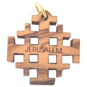 Olive wood Jerusalem Cross Laser Pendant (2.1cm or 0.8" square)