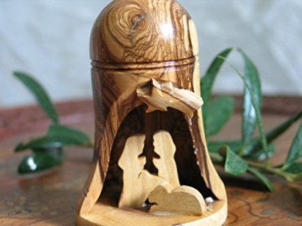 Christmas Bell with Nativity Inside- Olive Wood Bell Orname