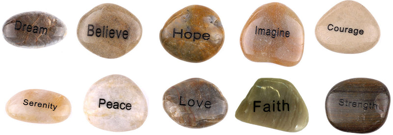 Holy Land Market 10 Polished River Stones Engraved with Inspirational Words