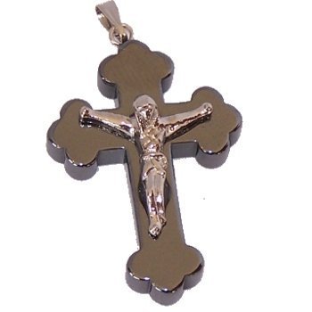 Hematite rosary crucifix/Pendant - Orthodox or Byzantine Eastern style (3.5.