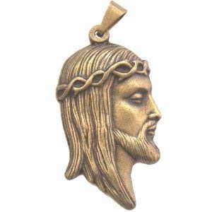 Cara con medalla de Corona de Espinas - Grande - Bronce (4cm-1.6")