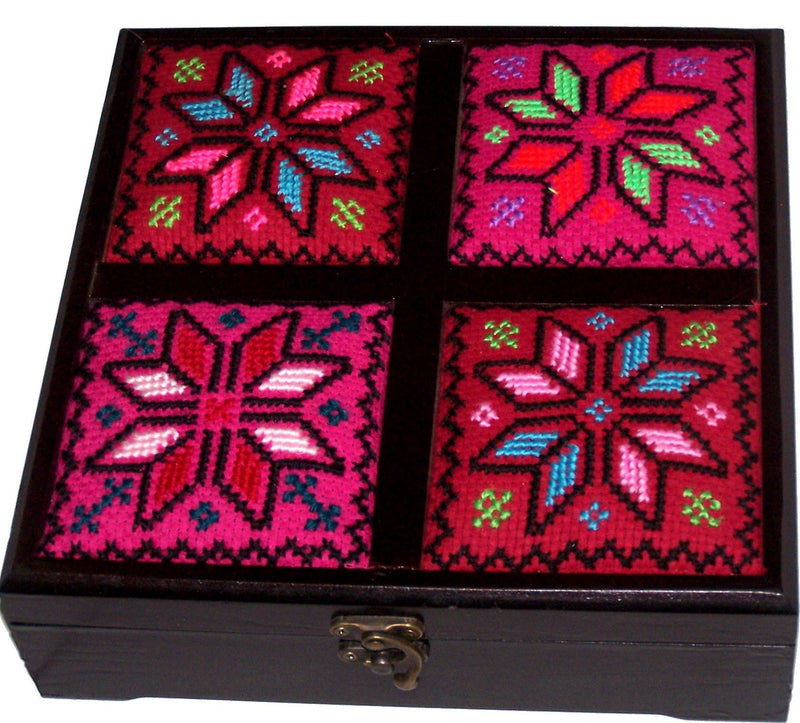 Hand made wooden box made with embroidered top - Extra Large ( 24 x 24 x 7.5 cm or 9.5 x 9.5 x 3 inches )