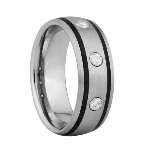 Anillo de tungsteno con incrustación de resina esmaltada y piedra CZ - 8mm de ancho