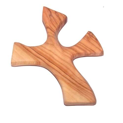 Cruz Sanadora de Madera de Olivo - Paquete Completo con Oraciones y Certificado (4.5 x 3.6 pulgadas) Se Sienta Perfectamente en Tu Mano. Cruz Sanadora Marca Registrada
