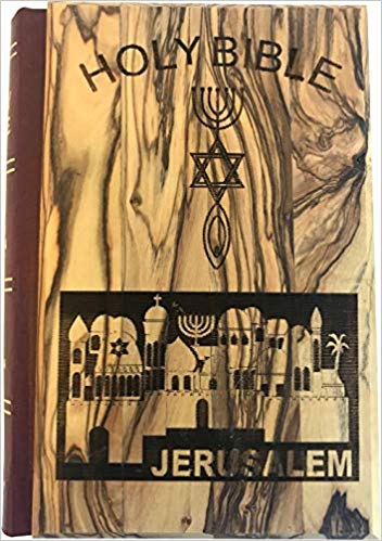 Jerusalem Bible, Olive Wood Cover carved with the Messianic Seal - crafted-in sign (English, 1094 pages) [Unknown Binding]