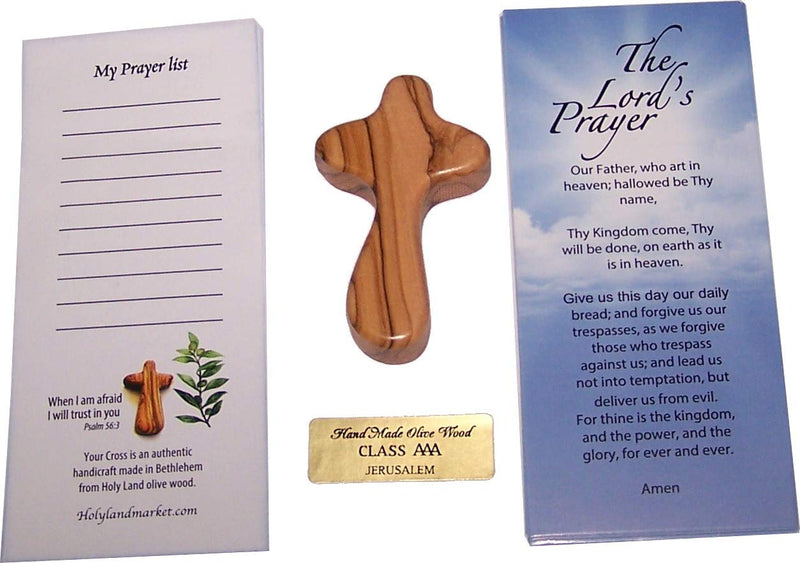 Holy Land Market Small Olive Wood Pocket / Holding Crosses With Certificates (2.5 Inches)