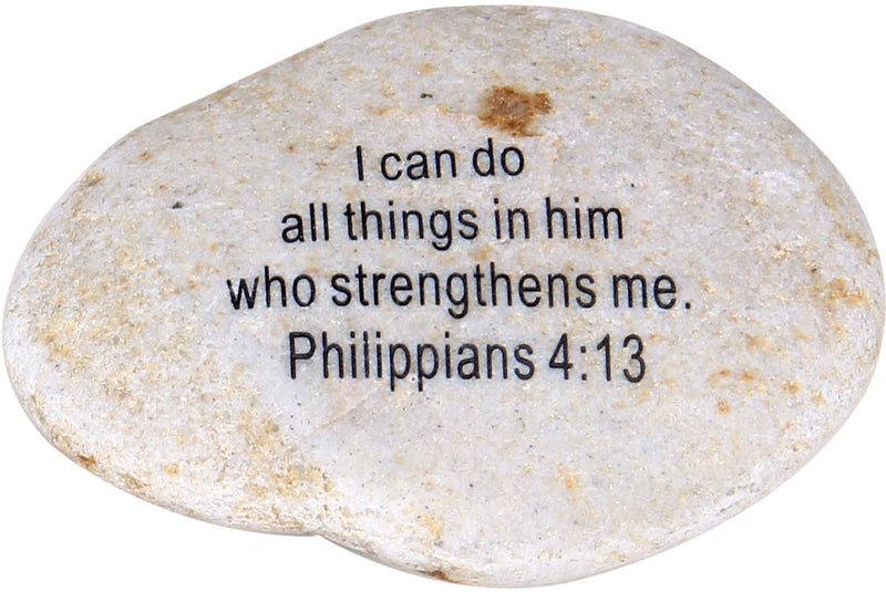 Extra Large Engraved Inspirational Scripture Biblical Natural Stones Collection - Stone IV : Philippians 4:13 :" I can do All Things in him who Strengthens me.