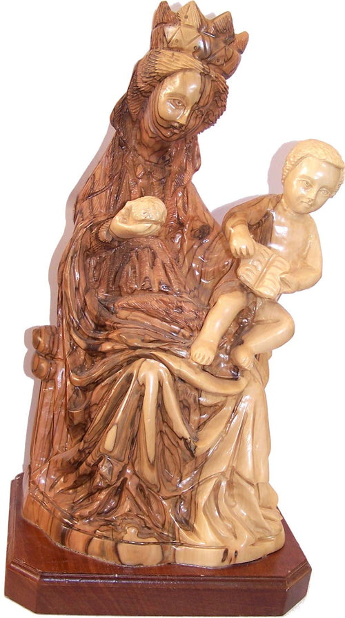 Estatua de la Virgen María Madre de la Palabra de Dios, Reina de los Cielos de madera de olivo (13 pulgadas)