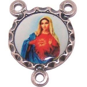Immaculate Heart of Mary resined antique silver-toned center (2 - 0.8 inches)