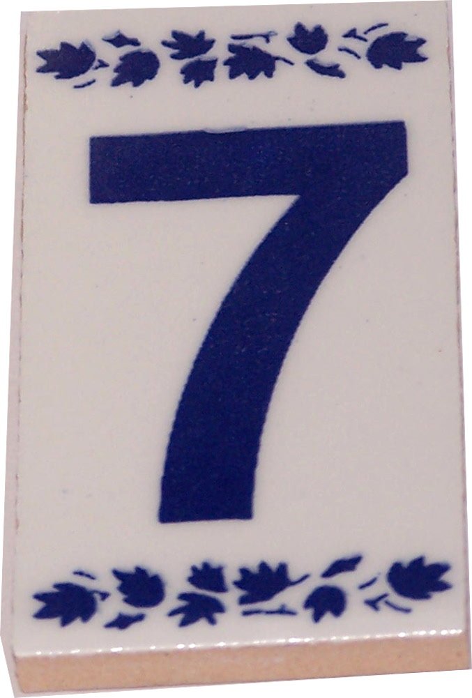 Numeral Seven painted tile from Jerusalem - 3x1.5 Inches - Asfour Outlet Trademark
