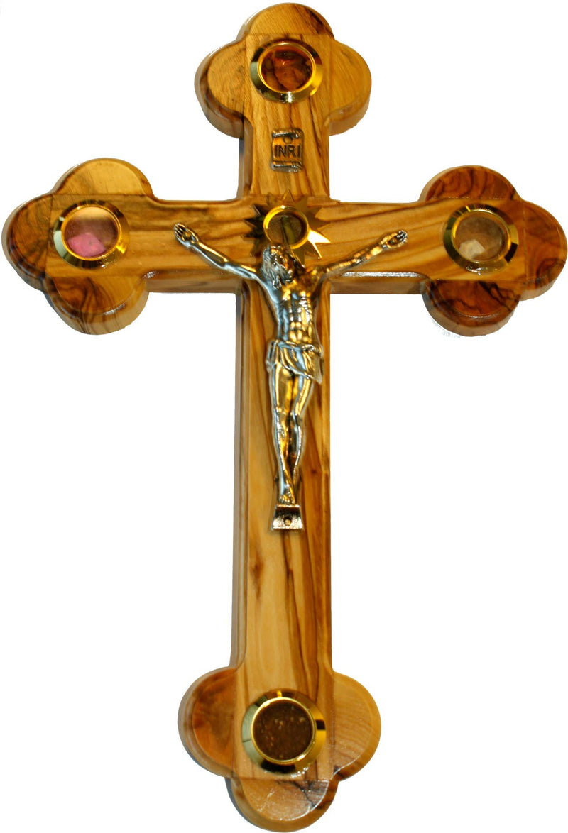 Holy Land Market Olive Wood Budded Crucifix with Five Essences of The Holy Land (11 Inches)
