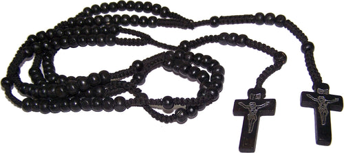 Par de rosarios de madera negra con bolsas de terciopelo - Collares de rosario con cuentas de madera de colores y cruz con impresión de Jesús