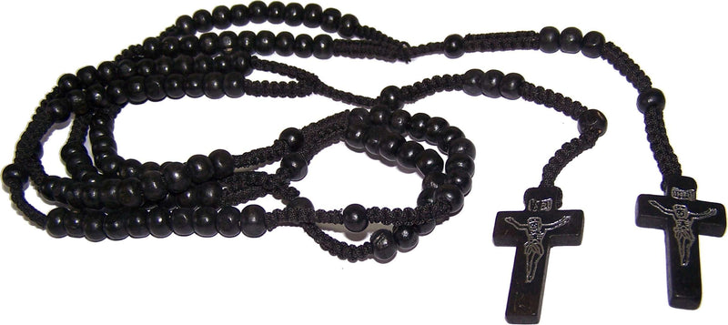Par de rosarios de madera negra con bolsas de terciopelo - Collares de rosario con cuentas de madera de colores y cruz con impresión de Jesús