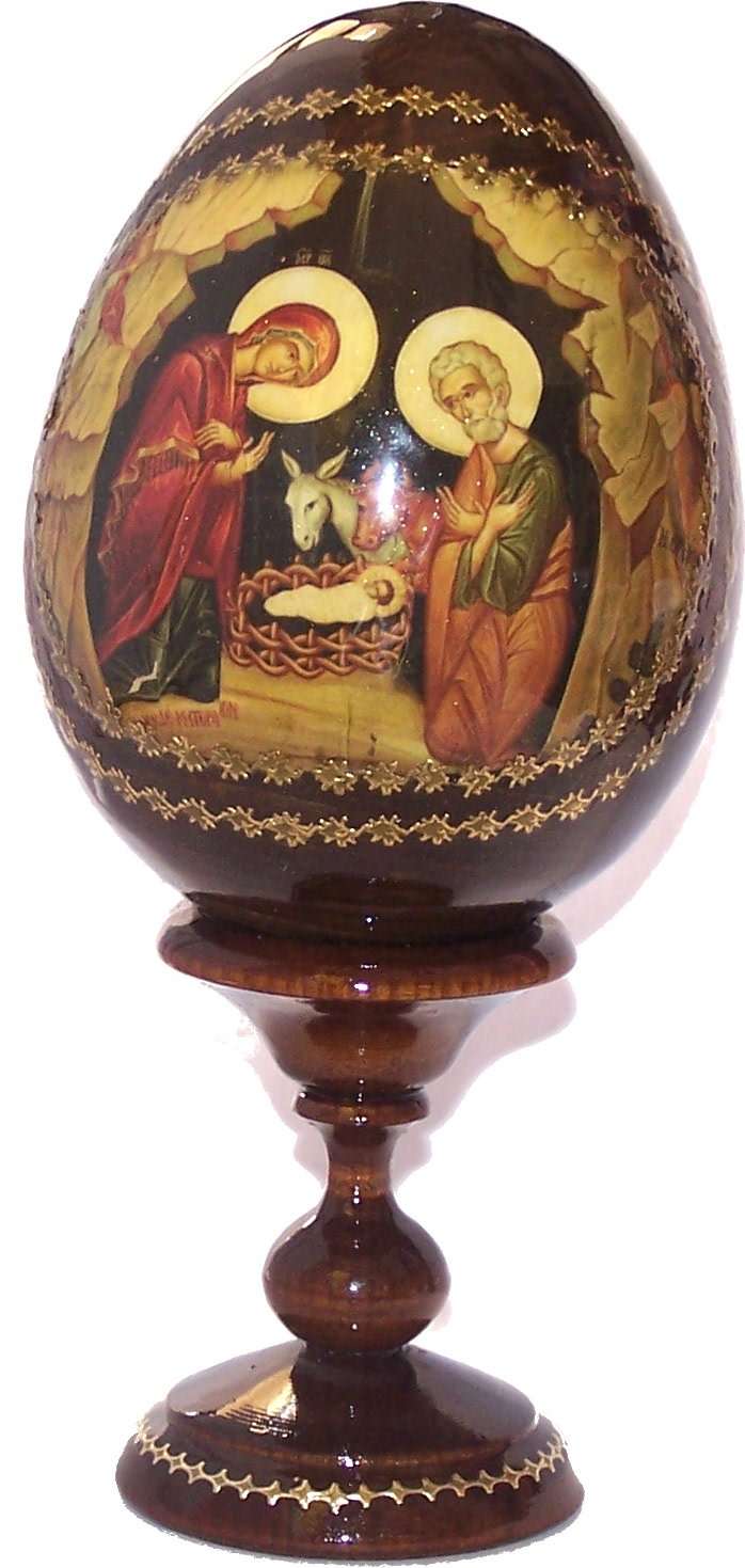 Icono de la Natividad de nuestro Señor con hojas de oro (litografía) escrito en huevo - Hecho en Rusia (7 pulgadas)