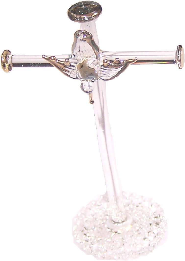 Vidrio soplado a mano - Cruz - Paloma o Espíritu Santo descendiendo - de la Tierra Santa (Miniatura)