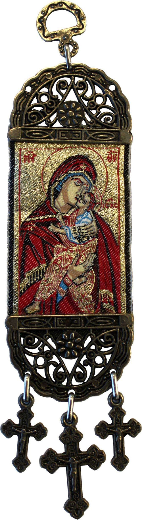 Mercado de Tierra Santa Tapiz Colgante de La Santísima Madre María - con Impresión Térmica en Tela Sintética Decorada - Estilo IV (8 x 2 Pulgadas)