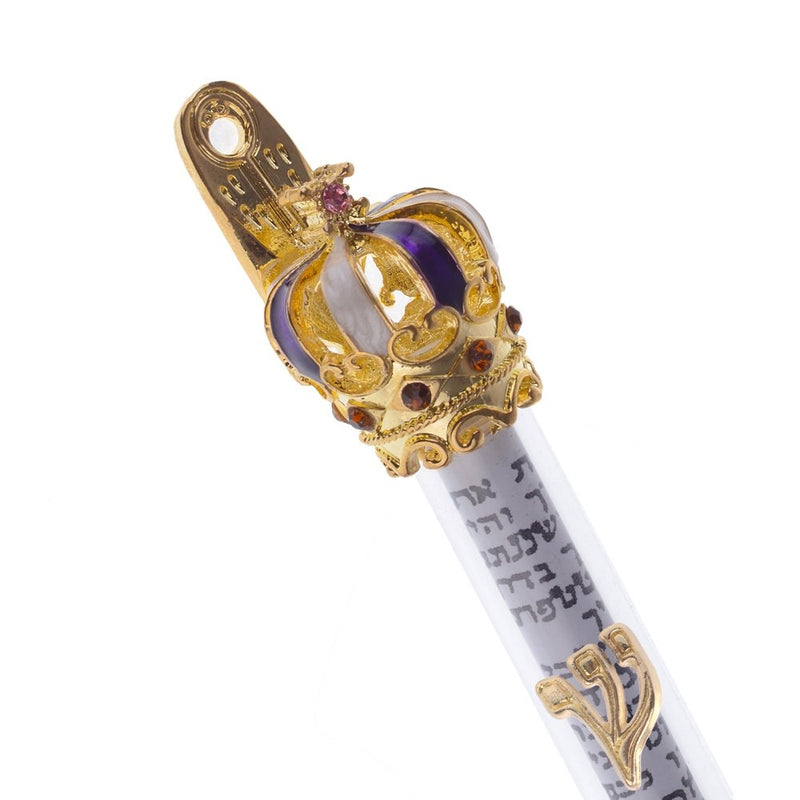 Gold Plated Mezuzah and Scroll - Large with Enameled Stones as Shown - with Scroll - (5.75 inches)