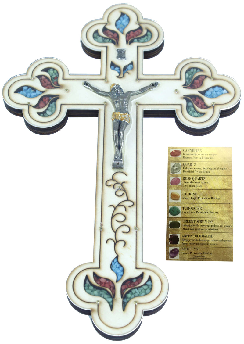 Cruz de Jesús Salvador Llenada con piedras semipreciosas de cornalina rojiza ardiente de la Tierra Santa