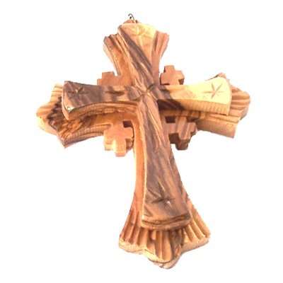 Cruz de Madera de Olivo de Dos Capas del Mercado de Tierra Santa 3.75" H