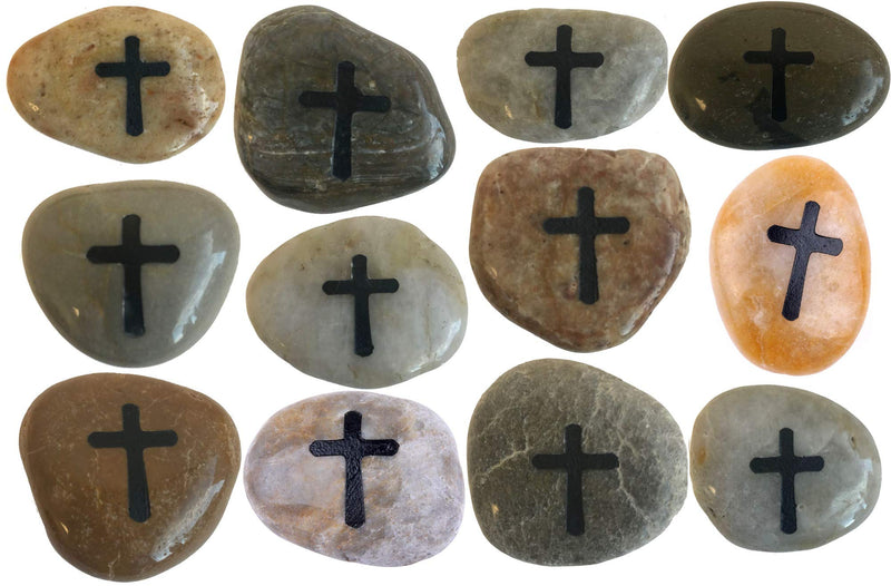 Engraved Cross Engraved (not to) Worry Natural Stones (12 Stones Set- Large 2-3 Inches Each) from The Holy Land