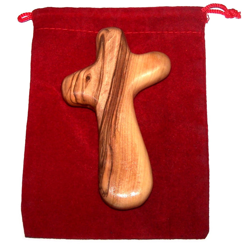 Holy Land Market Comfort/Holding Cross Also Known as Palm or Hand Cross With Velvet Bag And Two Certificates (4 Inches)