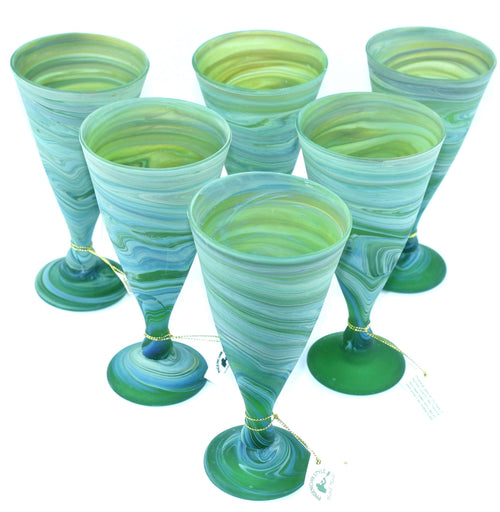 Juego de Copas de Vino de Cono Fenicio Verde - Belleza Antigua Revelada. Juego de 6 copas. Calidad de museo (6 Pulgadas) - Marca Asfour Outlet