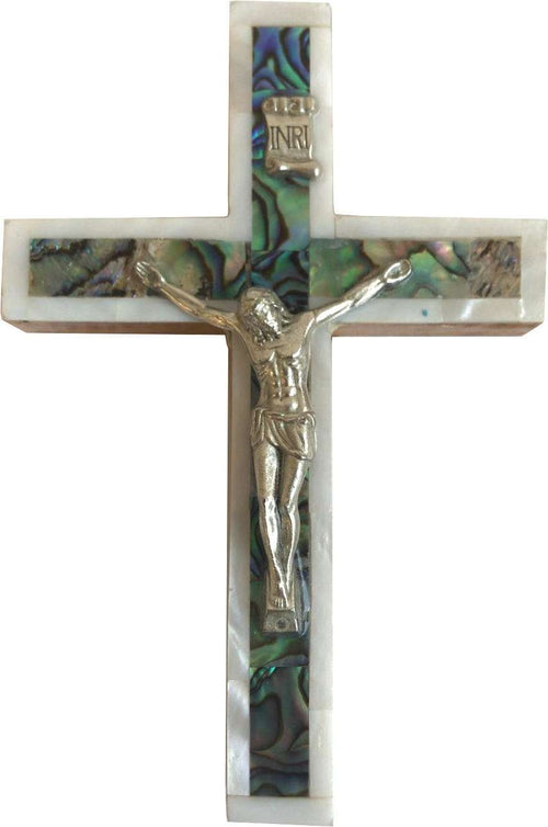 Cruz de Madera de Olivo con Madreperla y Crucifijo de Belén (4.75 pulgadas o 12 cm)