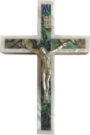 Holy Land Market Mother of Pearls on Olive wood Cross with Crucifix from Bethlehem (4.75 inches or 12 cm)