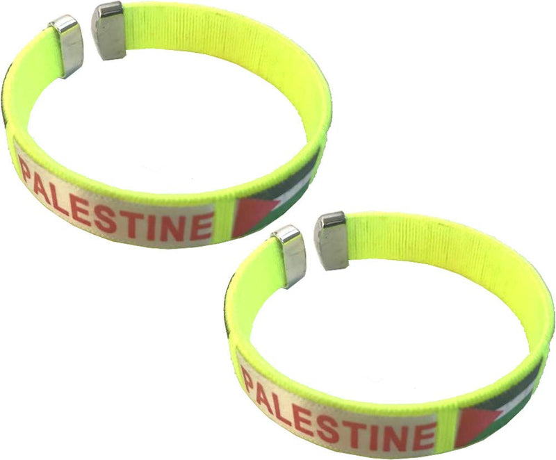 Soporte y abanico de Palestina del mercado de Tierra Santa - Par de pulseras con la bandera de Palestina
