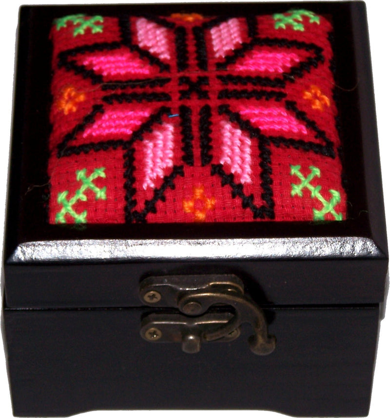 Hand made wooden box made with embroidered top ( 10 x 10 x 7.5 cm or 4 x 4 x 3 inches )